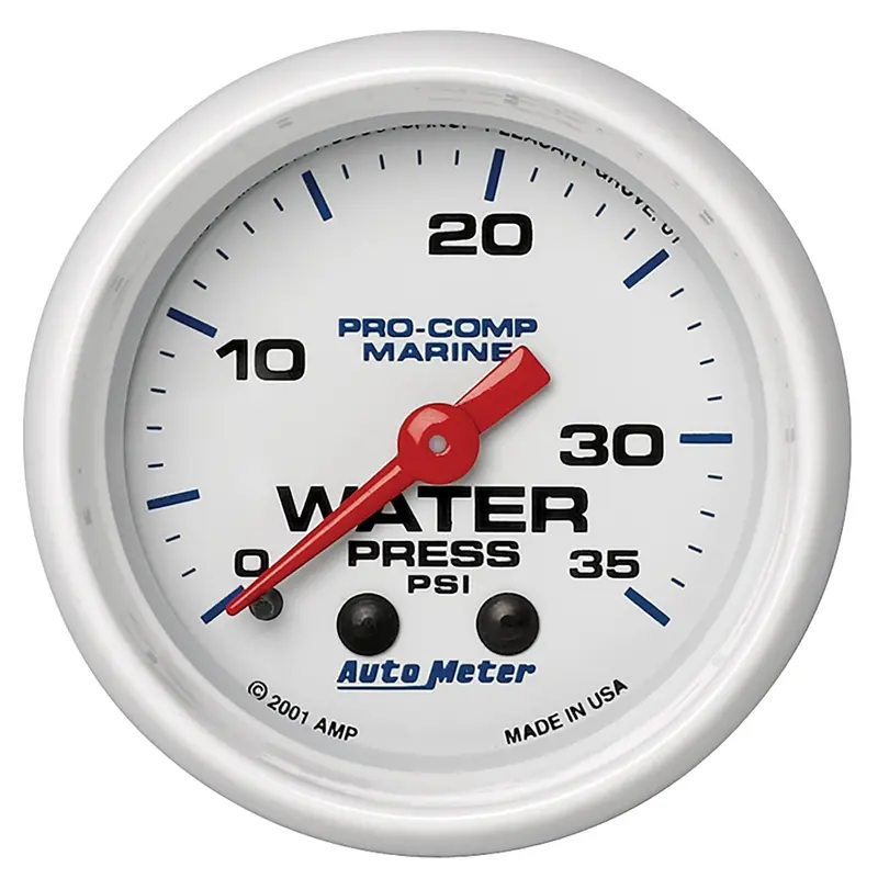 Autometer 200772 Mechanical Water Pressure Gauge – 2-1/16", 35 Psi, Marine-Style White Dial 1