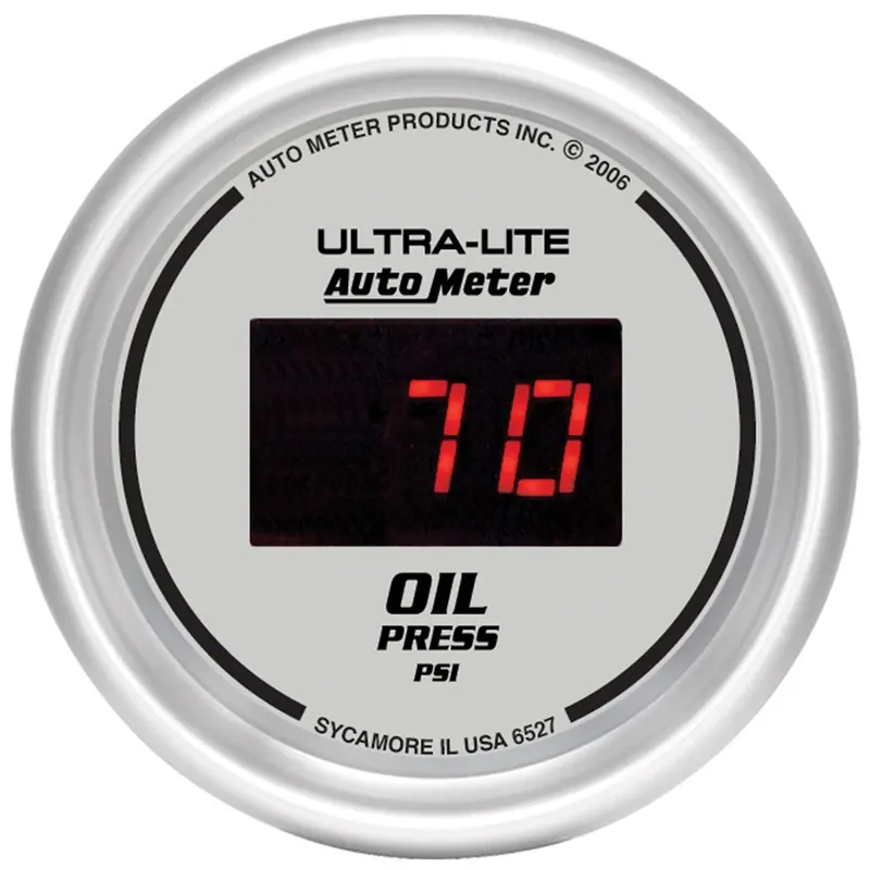 Autometer Digital Oil Pressure Gauge – 2-1/16", 100 Psi Range, Silver Dial With Red Led Backlight, Model 6527 1
