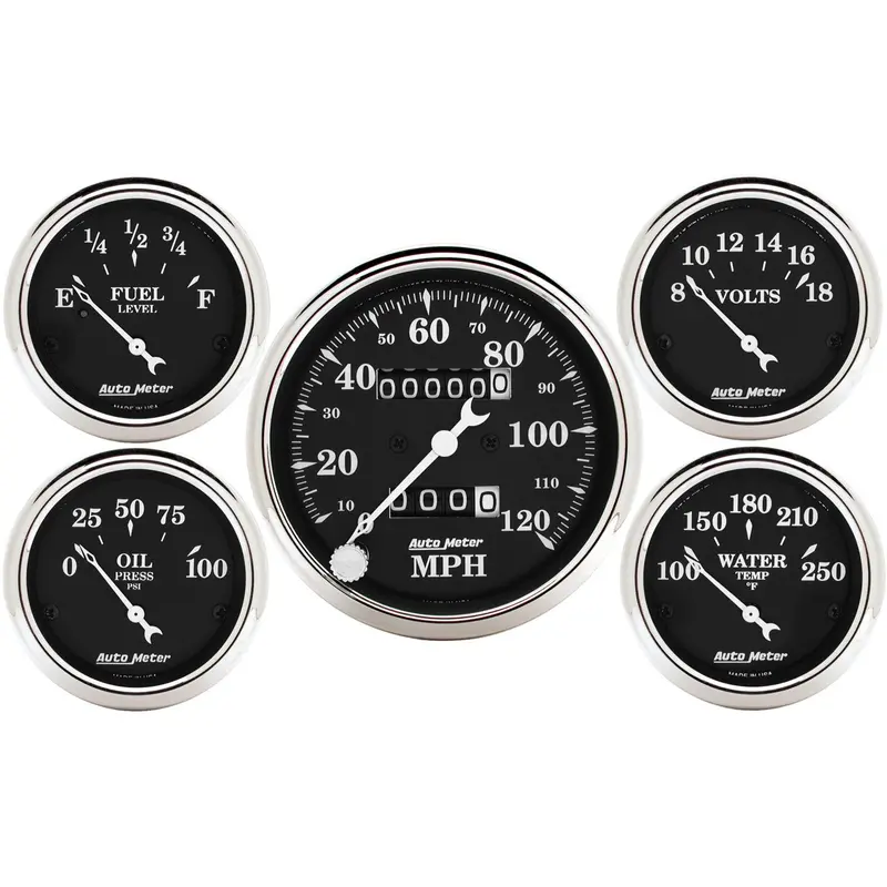 Autometer Mechanical 5-Piece Gauge Kit – Includes 3-1/8" Speedometer & 2-1/16" Gauges In Classic Black 1