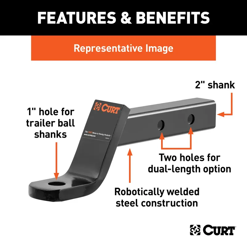 Curt 45220 Adjustable Dual-Length Ball Mount – 2-Inch Shank, 7,500-Lb Capacity, 2-Inch Drop 1