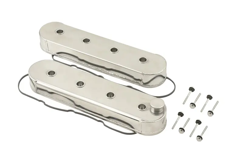 Mr. Gasket 6825G Pair Of Natural-Finish Aluminum Valve Covers – No Coil Stand Mounts 1