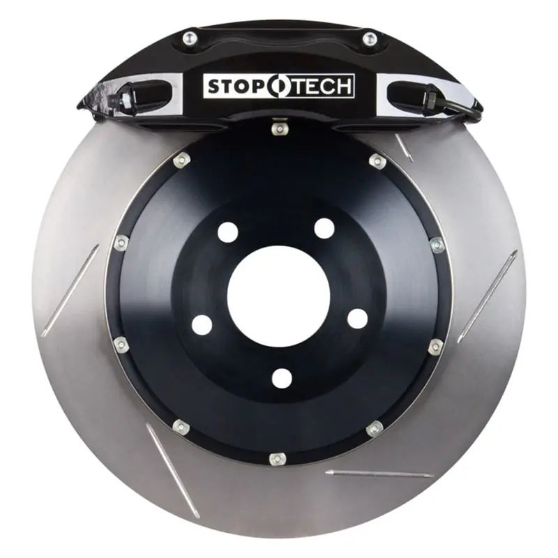 Stoptech Front Big Brake Kit With Black Calipers And Slotted Two-Piece Rotors 1