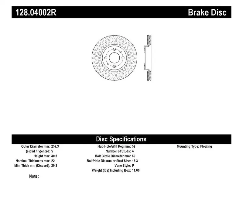 Stoptech Sport Cross-Drilled Front Right Brake Rotor – Model 128.04002R 1