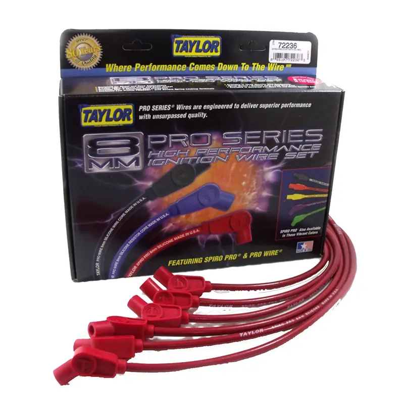 Taylor Cable Spiro-Pro 8Mm Ignition Wire Set – Red, Oe-Style Boots, 9.5-Inch Length 1